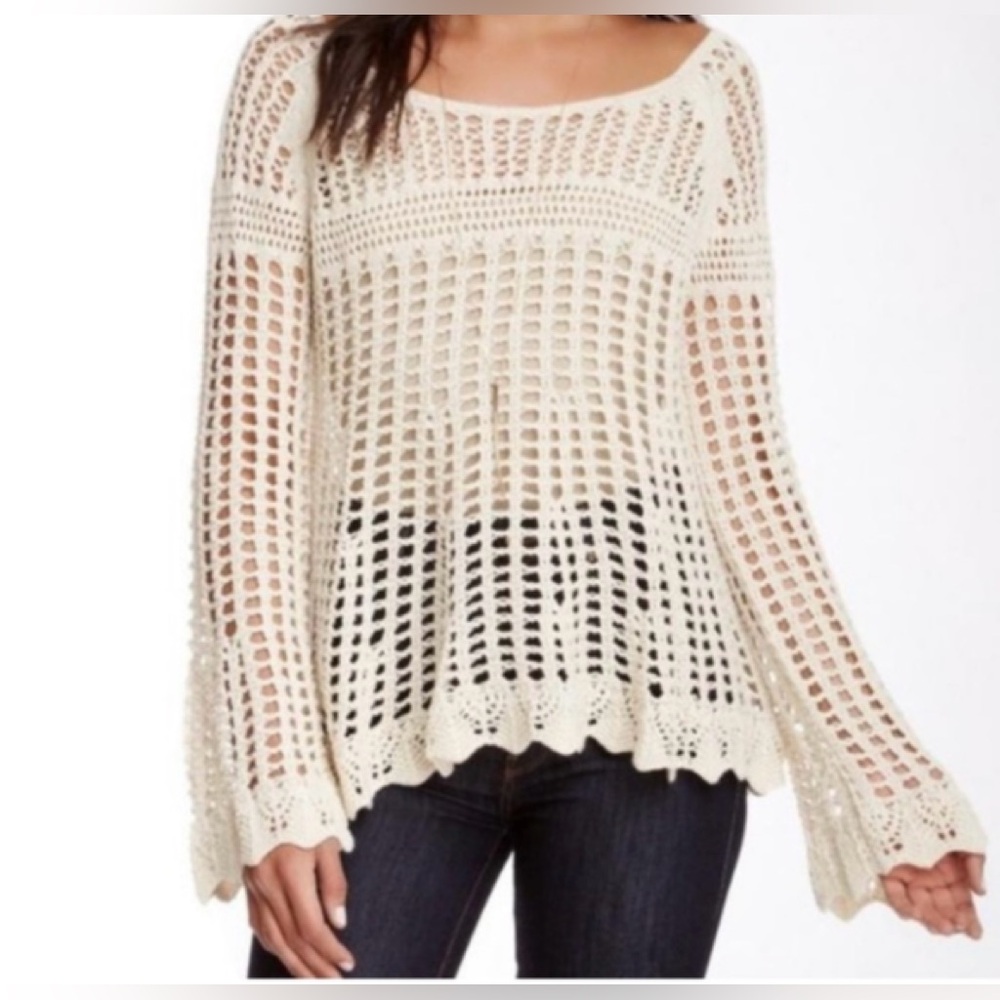 Free People Annabelle Crochet Pullover Sweater Small